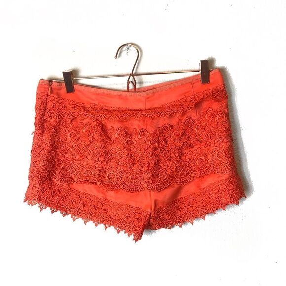 NWOT Foreign Exchange Orange Lace Shorts Medium - Picture 1 of 5